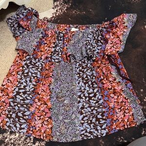 Maeve Floral Off-Shoulder Blouse - Purple, Red, Blue